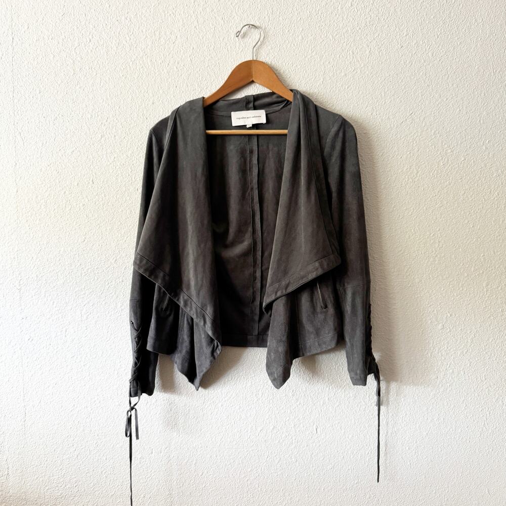 Cupcakes and Cashmere Faux Suede Jacket Womens XS Gray Business Work Minimalist